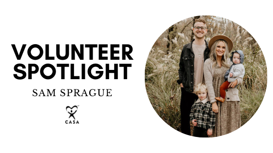 Volunteer Spotlight. Sam Sprague. Family. Mom and dad. Two boys. 